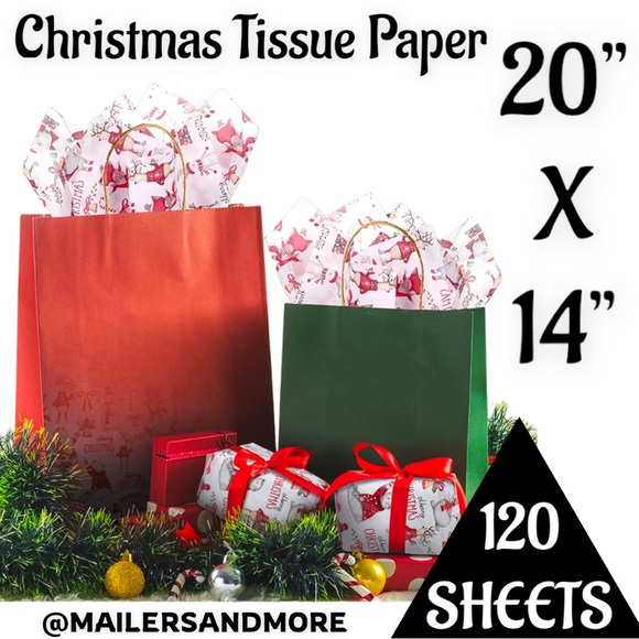 120 Sheets 20” X 14” Merry Christmas Tissue Paper, Fox, Santa, Snowman Bells - Picture 8 of 9